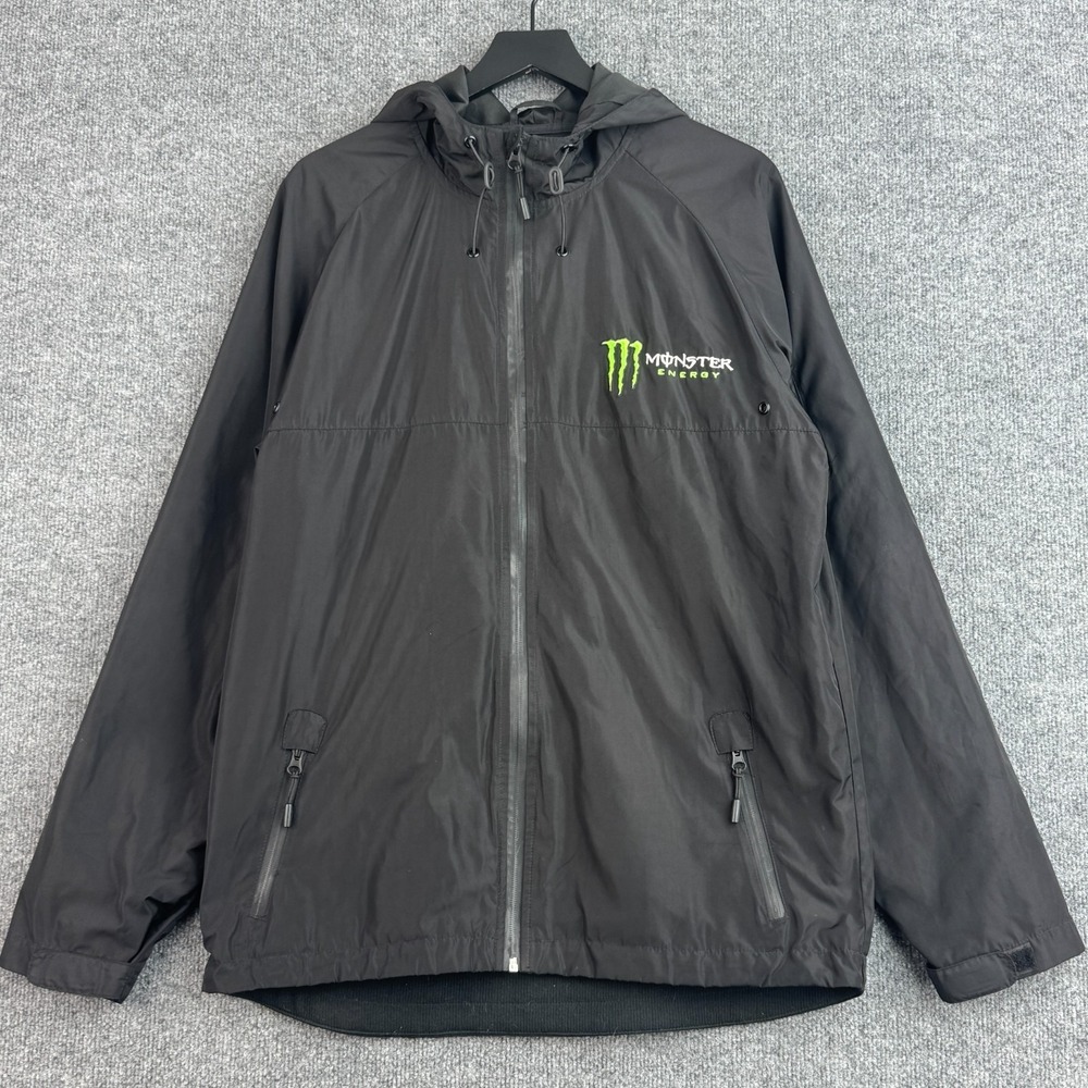 Monster Energy Full Zip Jacket Mens L Black Hoodie Energy Lightweight Pockets